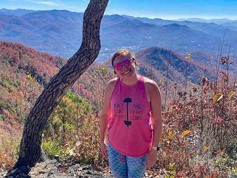 Ashley Walker takes in the view on Noland Divide Trail in the Great Smoky Mountains National Park on Oct. 24, 2022.