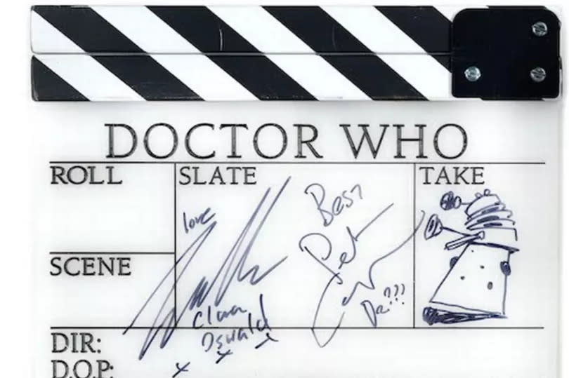 Doctor Who clapperboard and script