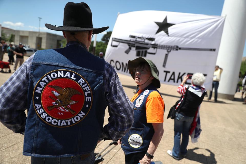 Gun rights advocates stage a demonstration on May 5, 2018 in Dallas, Texas.