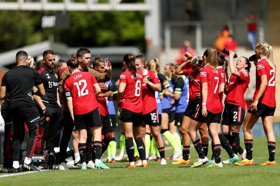 On the verge: United could win a first major trophy for the first time since the club was formed in 2008 (Manchester United via Getty Images)