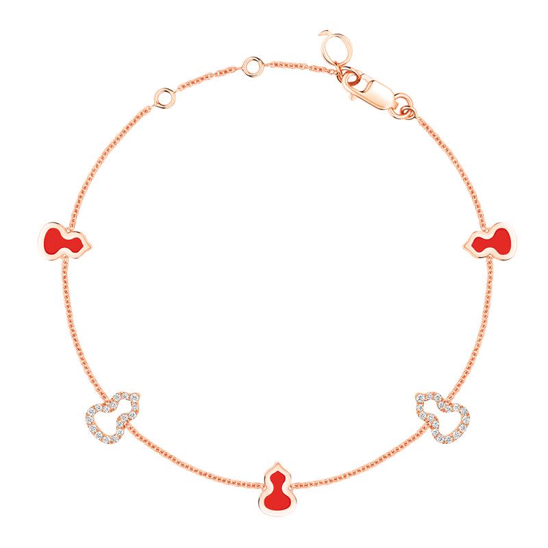 Qeelin Wulu 18K玫瑰金鑽石及紅搪瓷手鏈。（圖／品牌提供）