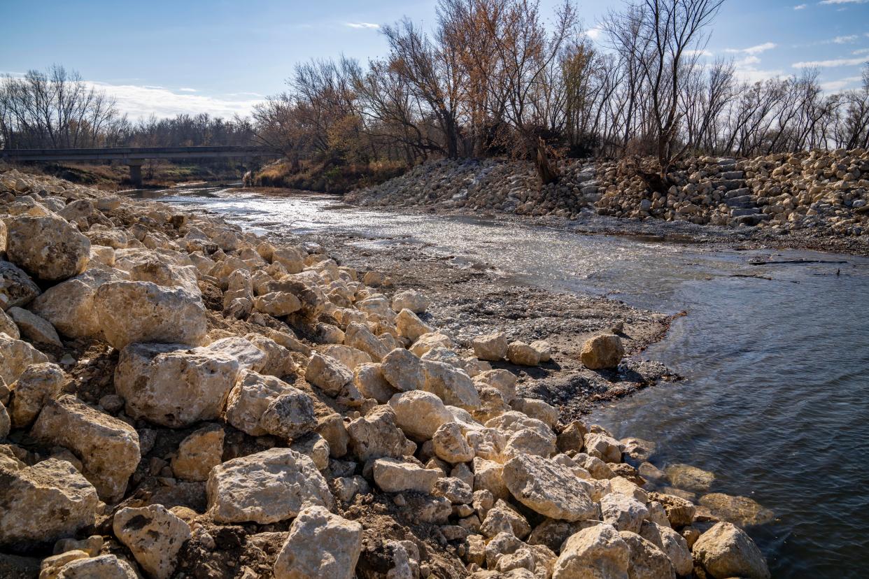 The Regional Water Rural Water Association's new riffle dam on the Nishnabotna River near Avoca, built to bolster its dwindling water supply.