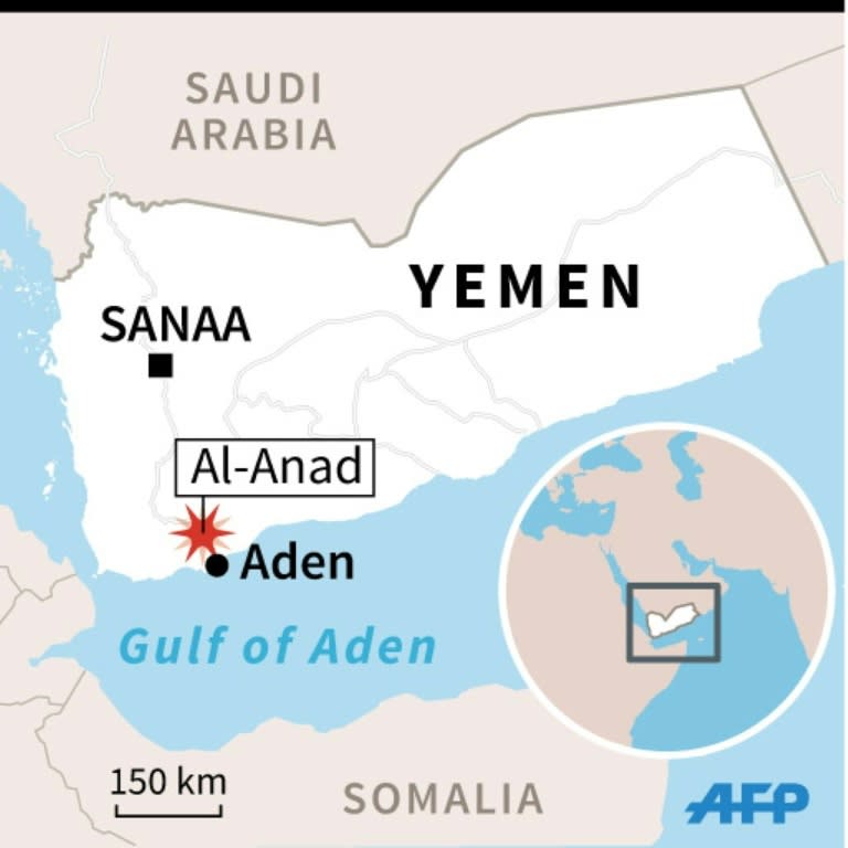 Map of Yemen locating Aden and Al-Anad airbase