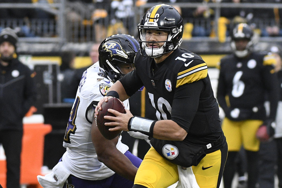 FILE - Pittsburgh Steelers quarterback Mason Rudolph (2) looks to pass  against the Detroit Lions during the second half of an NFL preseason  football game on Aug. 28, 2022, in Pittsburgh. Rudolph