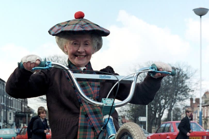 Scottish actress Gudrun Ure as Supergran, the much-loved TV show from the Eighties