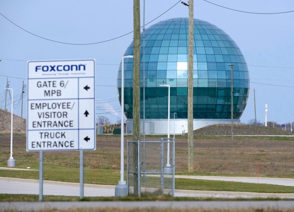 The 100-foot tall high performance computing data center globe at the Foxconn facility in Mount Pleasant on Monday, Nov. 14, 2022.