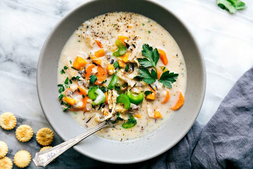 Creamy Chicken, Wild Rice, and Sweet Potato Soup from Chelsea's Messy Apron