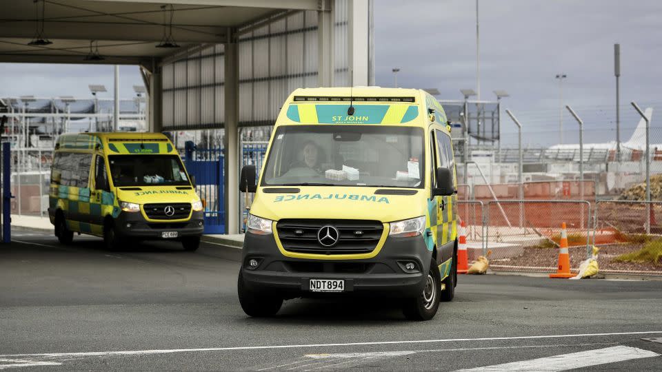 Ambulances respond to an incident at Auckland International Airport on March 11, 2024. - Dean Purcell/AP