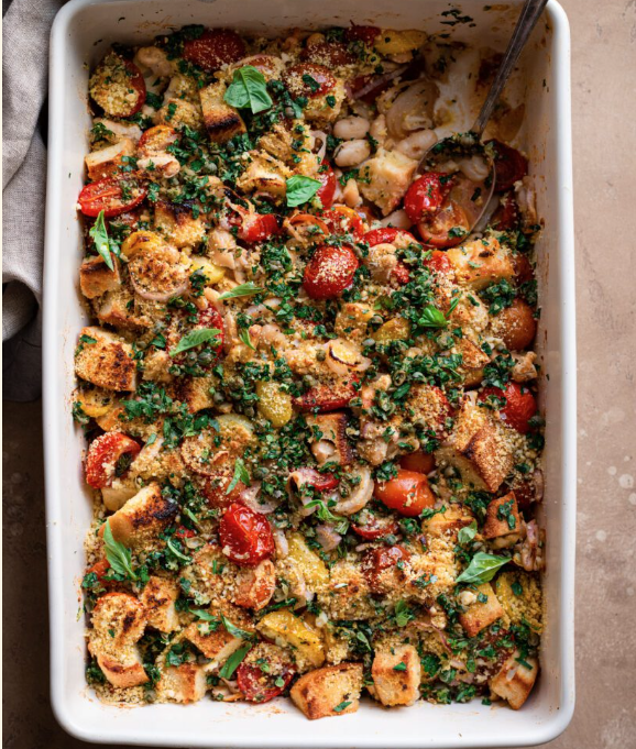 <p>White beans add heft and protein to this casserole making it easily a stand-alone for dinner or pair it with turkey, tofu, seafood, or any protein of your choice. <br></p><p><em><a href="https://rainbowplantlife.com/tomato-and-white-bean-casserole/" rel="nofollow noopener" target="_blank" data-ylk="slk:Get the recipe from Rainbow Plant Life »;elm:context_link;itc:0;sec:content-canvas" class="link ">Get the recipe from Rainbow Plant Life »</a></em></p>