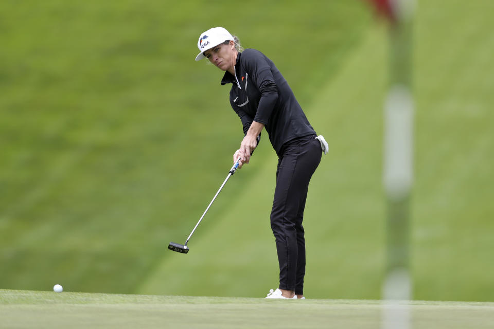 Mel Reid, of England, putts on the sixth green during the first round of the U.S. Women's Open golf tournament at The Olympic Club, Thursday, June 3, 2021, in San Francisco. (AP Photo/Jed Jacobsohn)