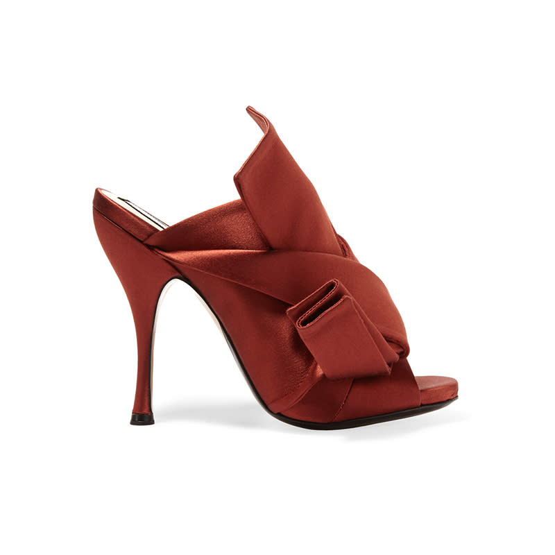 <a rel="nofollow noopener" href="http://rstyle.me/n/b67isdjduw" target="_blank" data-ylk="slk:Knotted Satin Mules, No. 21, $675;elm:context_link;itc:0;sec:content-canvas" class="link ">Knotted Satin Mules, No. 21, $675</a>