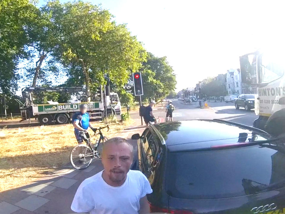 Mr Seymour was caught on camera by a cyclist’s Go Pro in Clapham, south London on Wednesday.