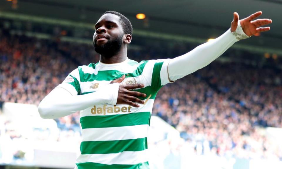 Odsonne Édouard celebrates scoring Celtic’s third goal in their 3-2 Old Firm victory at Ibrox.