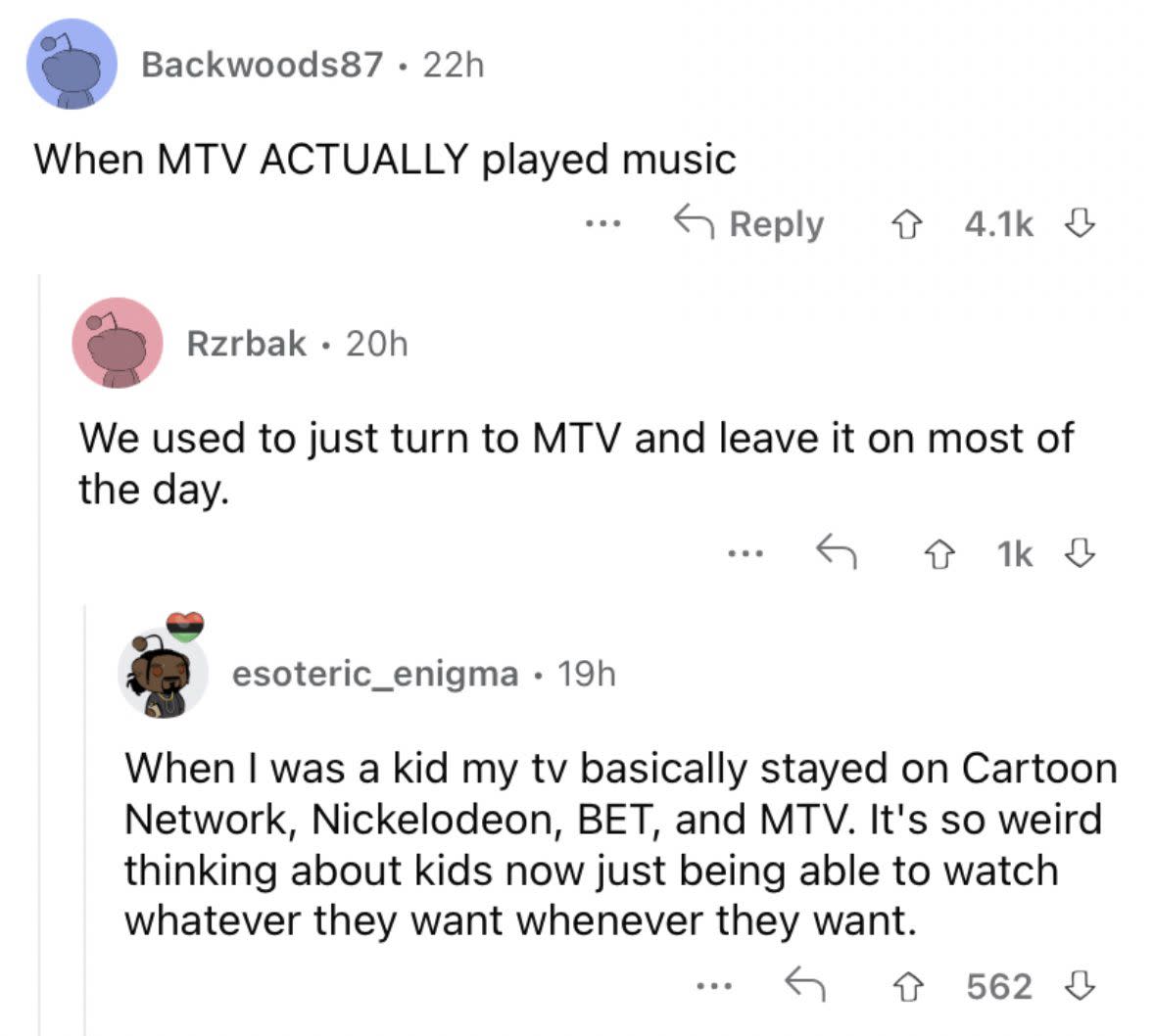 Reddit screenshot about how MTV actually used to play music.