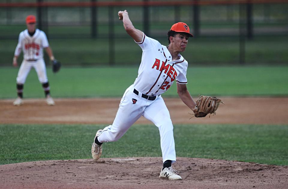 Ames' pitcher Ben Amador pitches the ball against Ankeny in the second game of a doubleheader Wednesday, June 16, 2021, in Ames, Iowa.