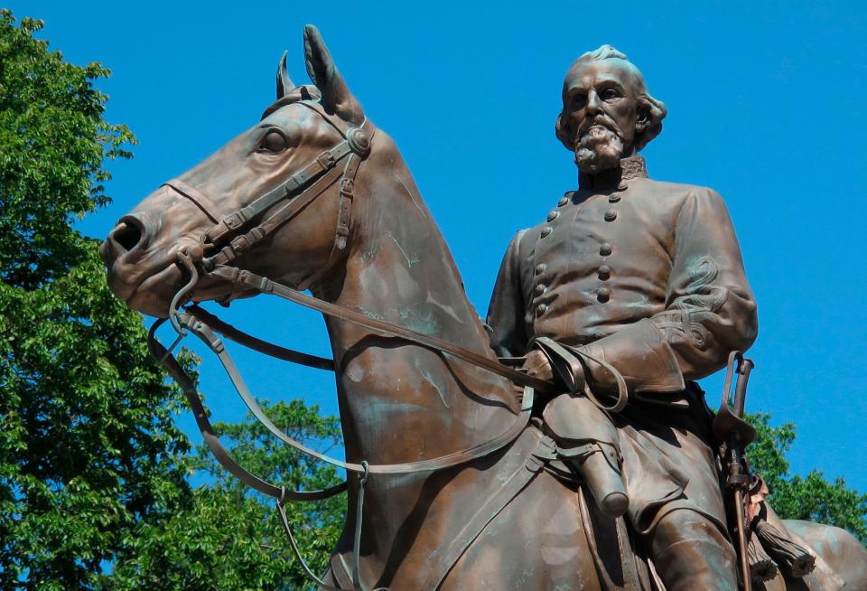 This statue of Confederate Gen. Nathan Bedford Forrest was removed from a park in Memphis after activists, including Tami Sawyer, launched the #TakeEmDown901 campaign.&nbsp; (Photo: Adrian Sainz/Associated Press)