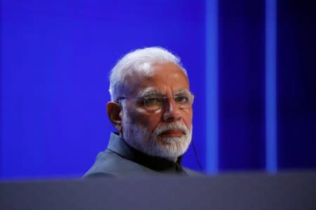 FILE PHOTO: India's Prime Minister Narendra Modi looks on during the keynote address at the IISS Shangri-la Dialogue in Singapore June 1, 2018. REUTERS/Edgar Su/File Photo