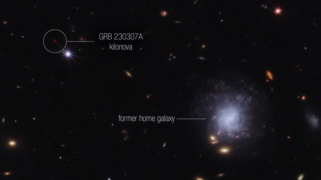  Two neutron stars were kicked out of their home galaxy and traveled the distance of about 120,000 light-years, approximately the diameter of the Milky Way galaxy, before finally merging several hundred million years later. 