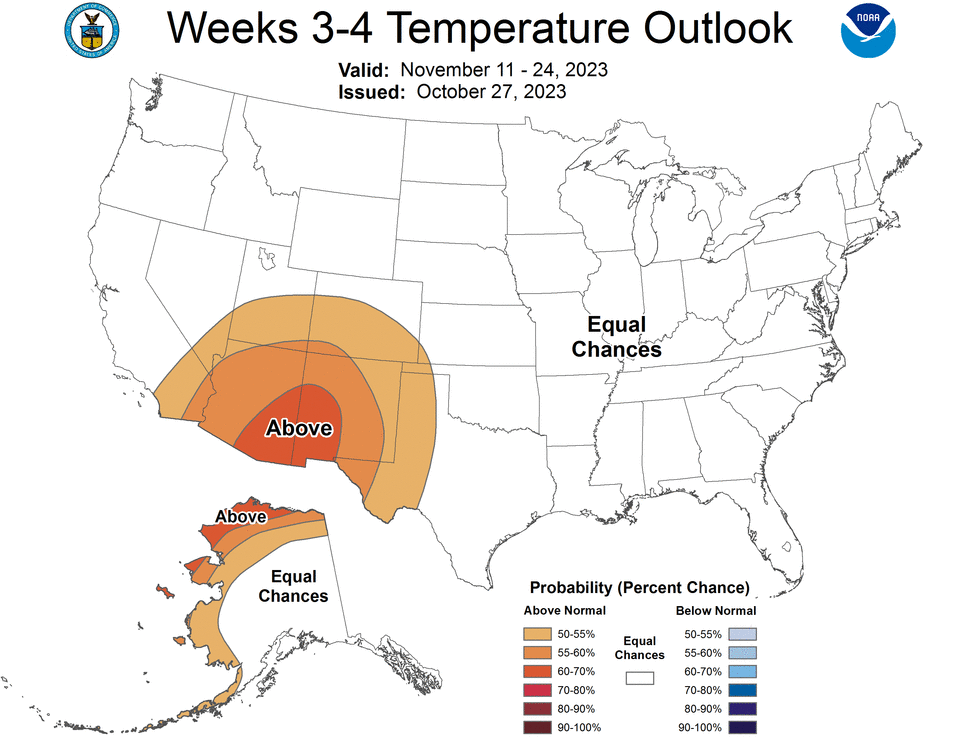 The National Weather Service outlook for Nov. 11-24, 2023.