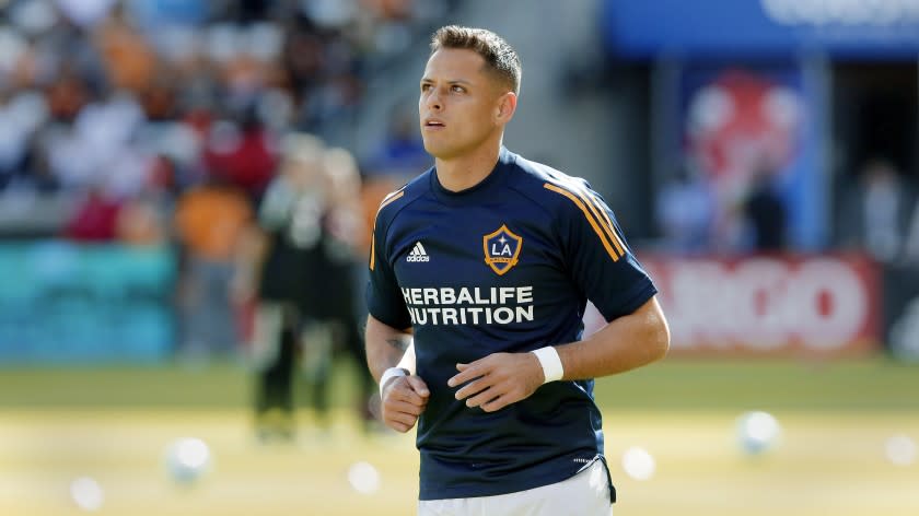 Los Angeles Galaxy forward Javier "Chicharito" Hernandez (14) during warm ups.