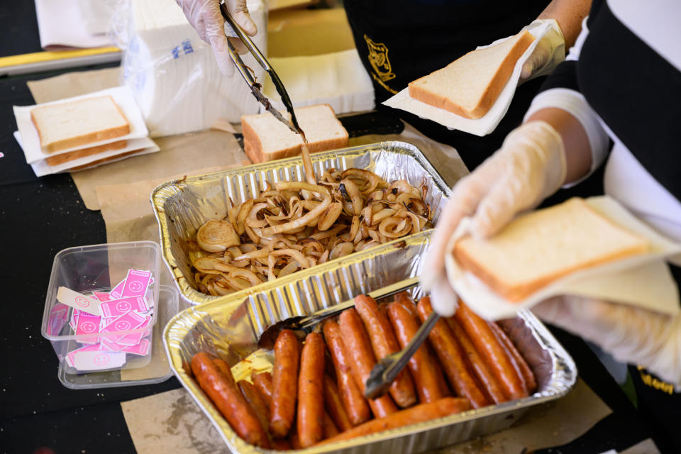 A sausage sizzle on NSW state election day, at Dundas Public School in the seat of Parramatta, in Sydney, Saturday. 