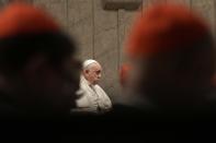 Pope Francis leads a prayer for peace inside St. Peter's Basilica, at The Vatican, Friday, Oct. 27, 2023. (AP Photo/Andrew Medichini)