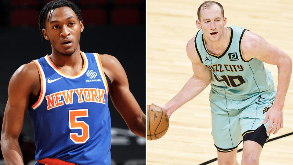 Immanuel Quickley and Cody Zeller, pictured here in action in the NBA.