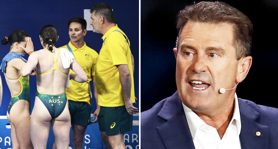 Mark Taylor, pictured here alongside Aussie divers Anabelle Smith and Maddison Keeney.