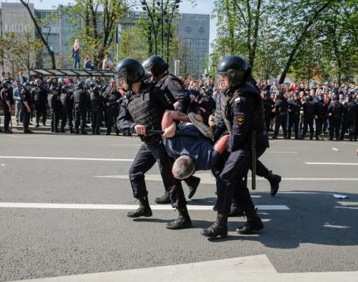 The European Union accused Russian police of brutality and mass arrests in cracking down on anti-Putin protests