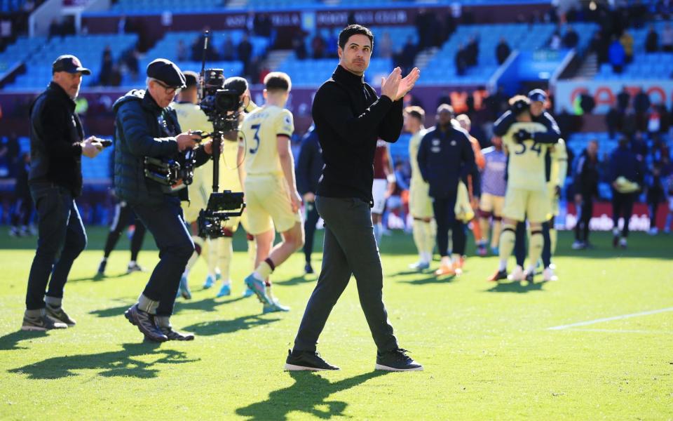 Arsenal manager Mikel Arteta applauds after the match - Offside