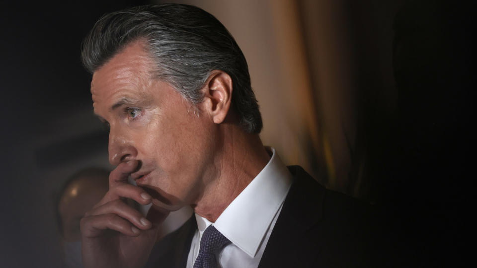 California Gov. Gavin Newsom speaks during a news conference at Manny's on August 13, 2021 in San Francisco, California. (Justin Sullivan/Getty Images)