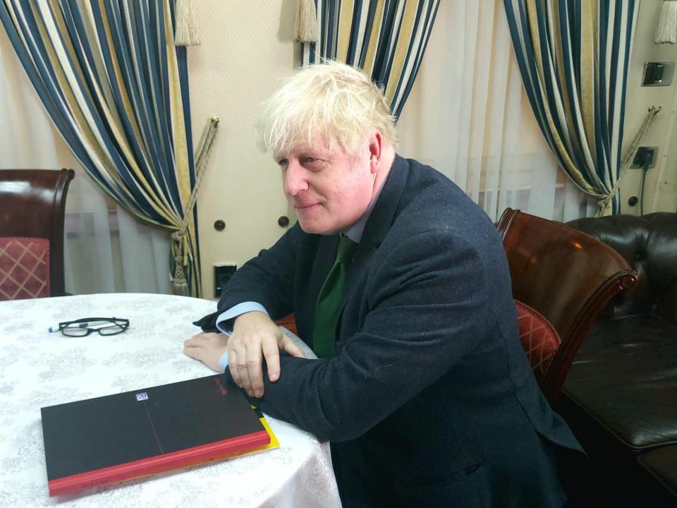 Former UK Prime Minister Boris Johnson on board the Ukrainian Railways.