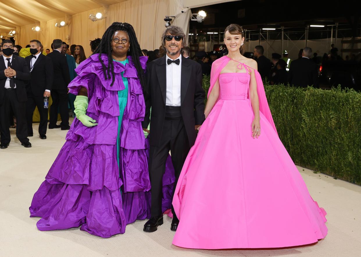 Whoopi Goldberg, creative director for Valentino-Pierpaolo Piccioli and Carey Mulligan attend The 2021 Met Gala Celebrating In America: A Lexicon Of Fashion at Metropolitan Museum of Art on Sept. 13, 2021 in New York.