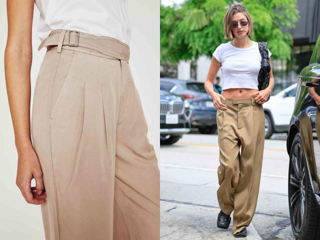 Hailey Bieber in brown printed top and brown flared trousers on April 30 ~  I want her style - What celebrities wore and where to buy it. Celebrity  Style
