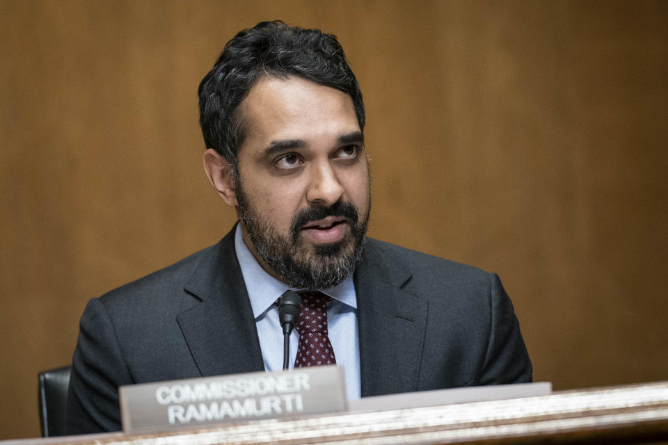 WASHINGTON, DC - DECEMBER 10:  : Bharat Ramamurti, a member of the COVID-19 Congressional Oversight Commission, questions Treasury Secretary Steven Mnuchin during a hearing on the 