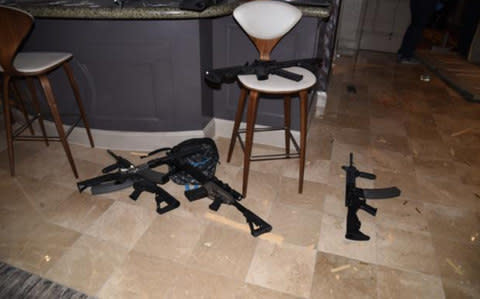 The kitchenette in the hotel room of Las Vegas gunman Stephen Paddock's 32nd floor room - Credit: Las Vegas Metropolitan Police Department via AP