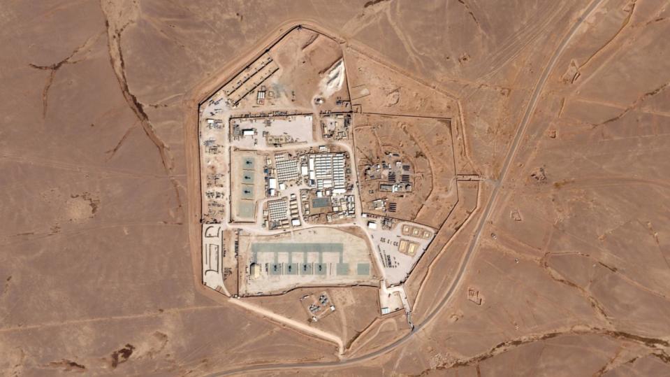 PHOTO: This satellite photo from Planet Labs PBC shows a military base known as Tower 22 in northeastern Jordan, on Oct. 12, 2023.  (Planet Labs PBC via AP, FILE)