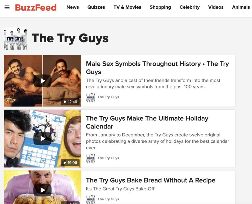 The Try Guys page on BuzzFeed