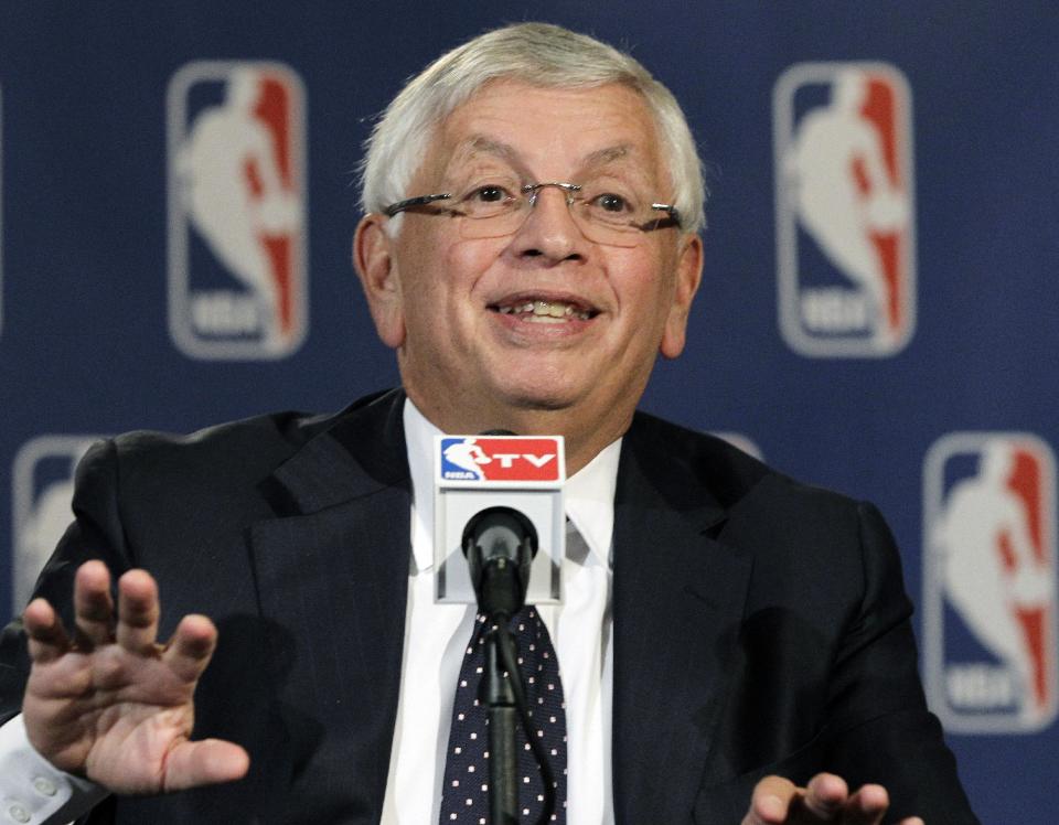 NBA Commissioner David Stern speaks during a basketball news conference following Board of Governors meetings in New York, Thursday, Oct. 25, 2012. Stern announced he will retire on Feb. 1, 2014, 30 years after he took charge of the league. He will be replaced by Deputy Commissioner Adam Silver. (AP Photo/Kathy Willens)