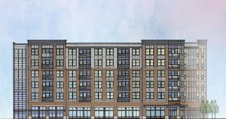 A six-story student-housing development, shown in this rendering, would replace the Bier Stube and other retailers on North High Street and West Ninth Avenue under a plan filed with the city.