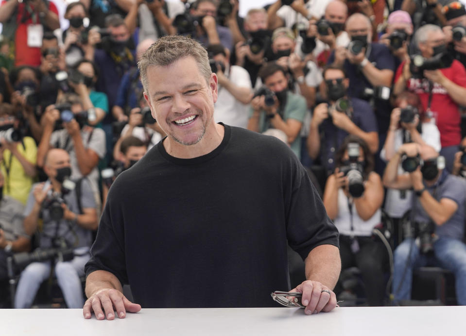 FILE - Matt Damon poses for photographers at the photo call for the film 'Stillwater' at the 74th international film festival, on July 9, 2021, Cannes, southern France. Damon turns 52 on Oct. 8. (AP Photo/Brynn Anderson, File)