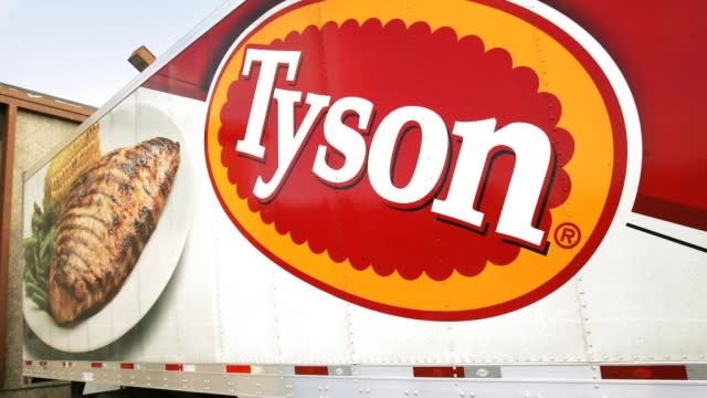 A Tyson Foods, Inc., truck is parked at a food warehouse.