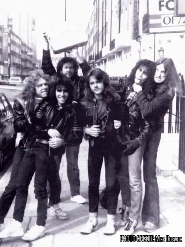 Jonny Zazula (holding briefcase) with Metallica and Anthrax’s Scott Ian, circa 1984 - Credit: Mike Ruswuk