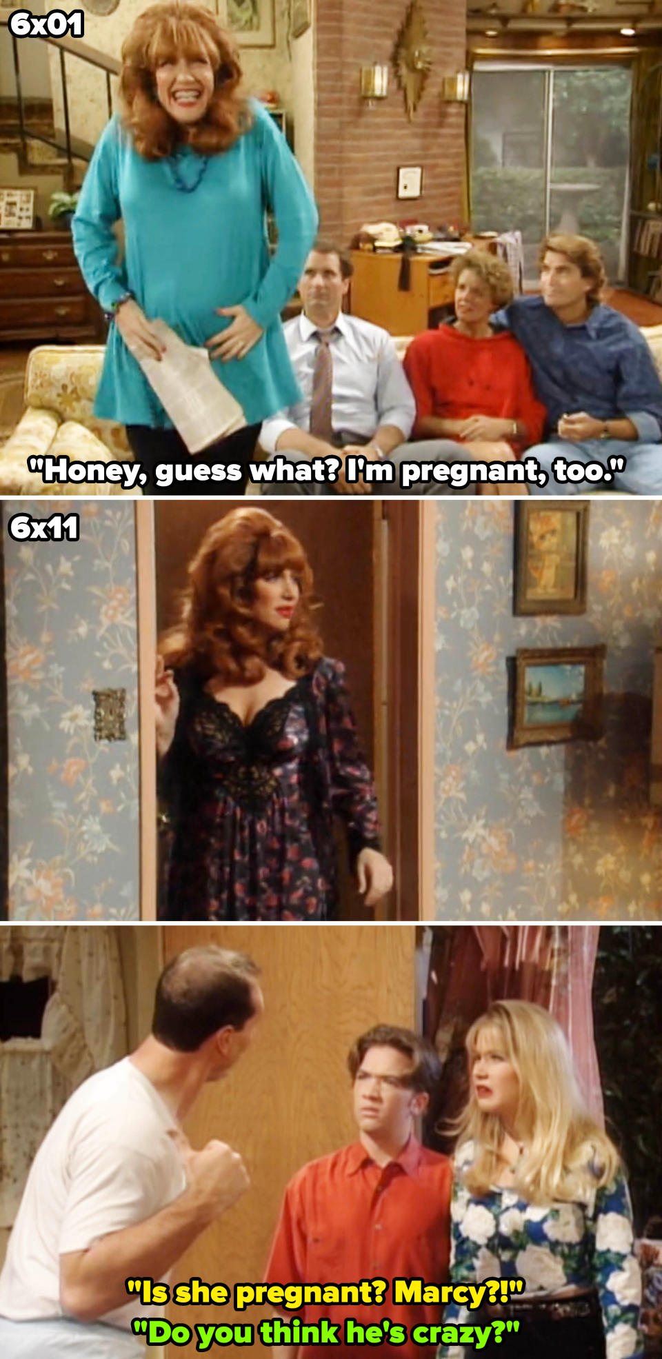 TV show "Married with Children" cast in different scenes, including characters Peg, Al, Kelly, and Bud Bundy