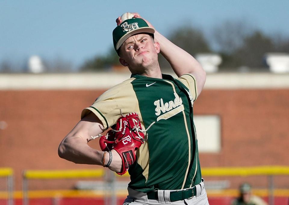 Hendricken's Alex Clemmey, shown in an April 3 game, threw five scoreless innings Monday against South Kingstown.