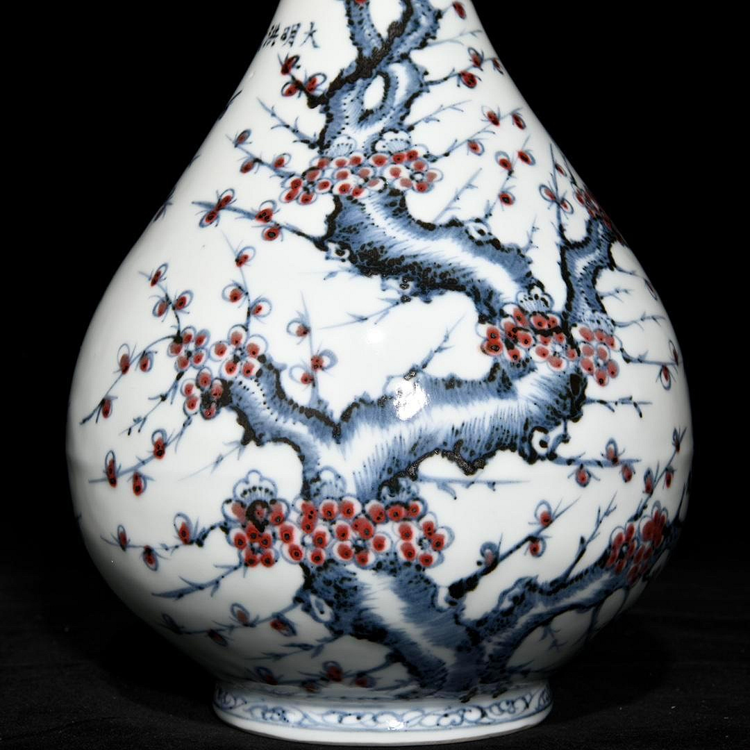 明洪武青花釉里紅梅花紋玉壺春瓶，高32.2cm直徑19cm，編號816842【憶仟 