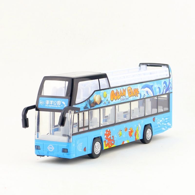 鎧威 雙層敞篷觀光巴士模型 公交車合金聲光迴力兒童玩具禮盒裝  藍