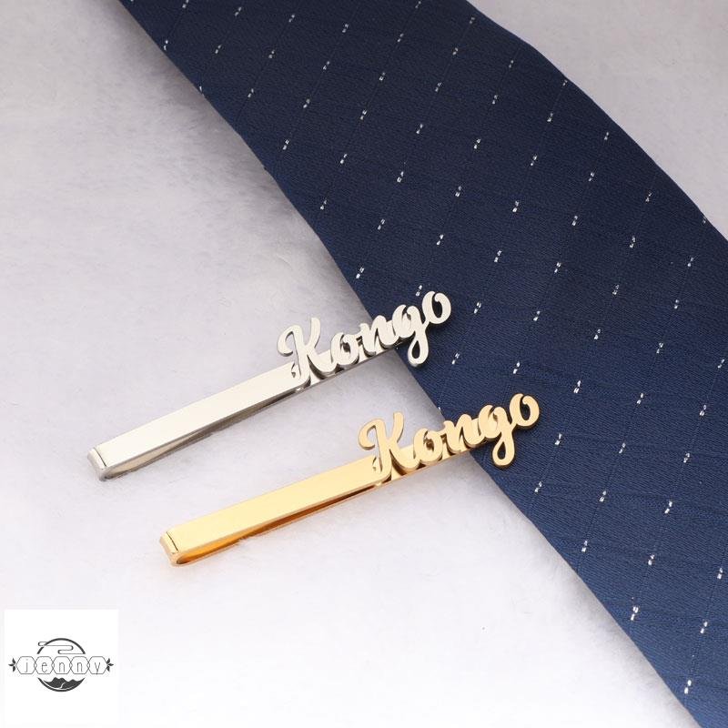 新款定制不銹鋼名字字母LOGO領帶夾男士商務正裝一體名字領帶領針