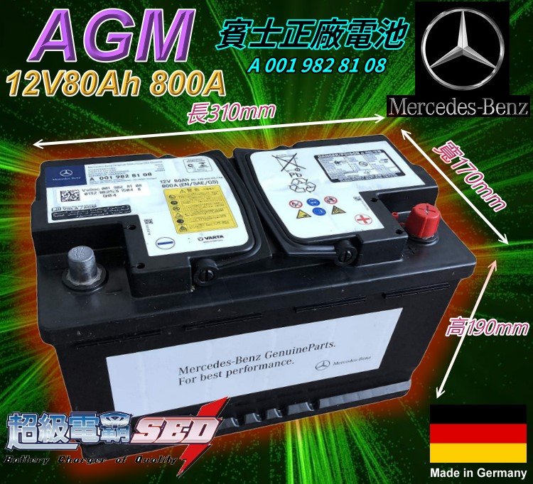✚中和電池✚德國賓士 BENZ AGM 正廠 汽車電瓶 12V80AH VARTA LN4 W205 C250 C300