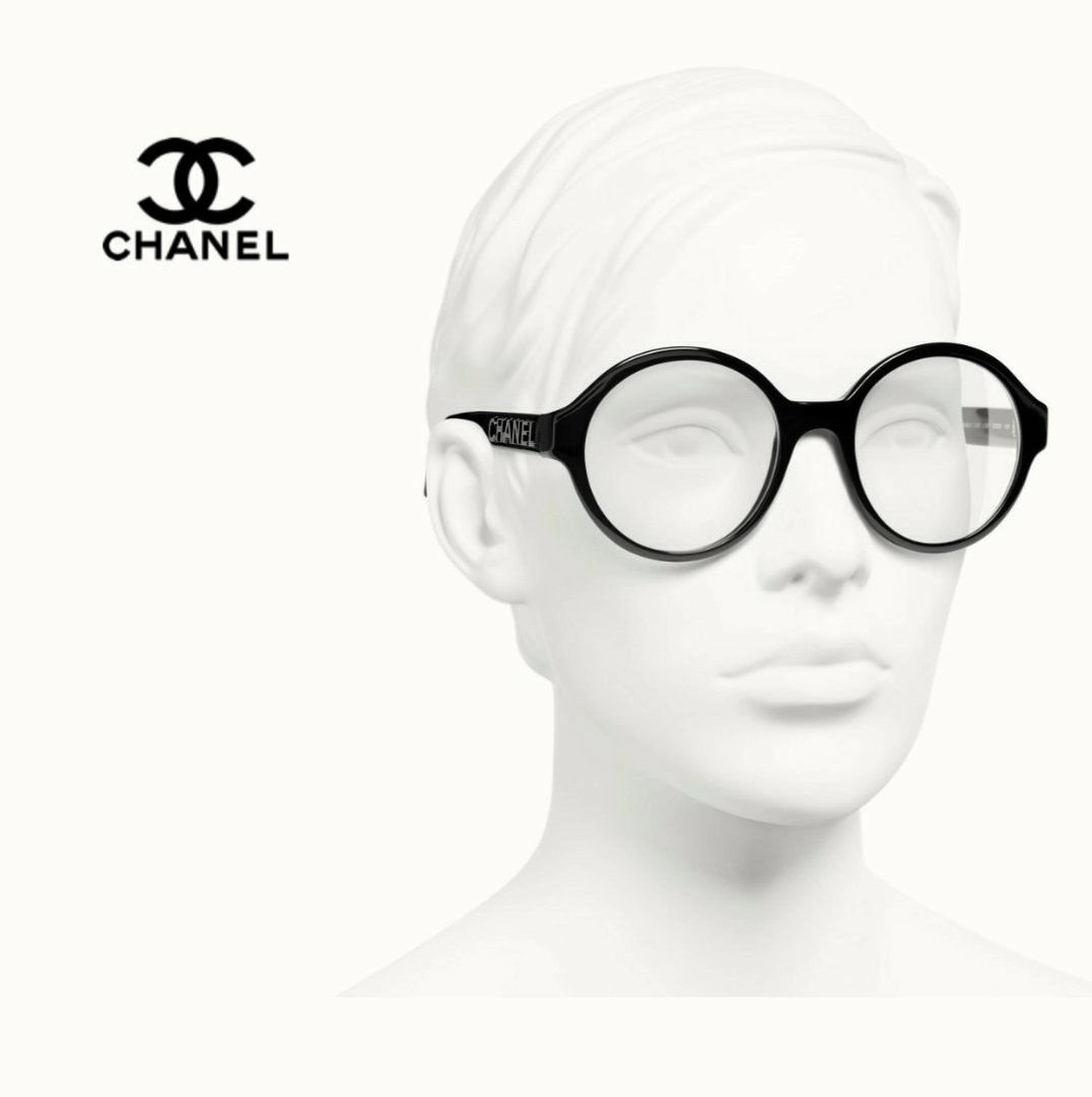 CHANEL香奈兒▻ ( 黑色框×立體金屬銀鎳色大Chanel LOGO ) 大圓框框型